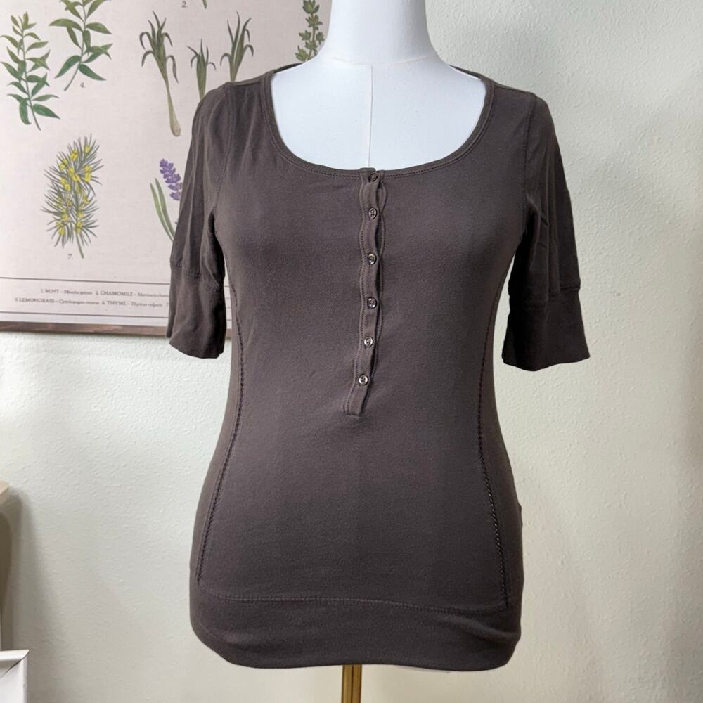 Vintage Y2k Brown Sheer Detail Henley Tunic Top Fairy Grunge Forest Bella Swan M